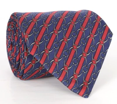 Corbata Hermes Paris Seda Cuello 947 IA Azul Marino Rojo Estampado Geométrico Hecha en Francia Foto 1 de 4