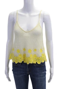 Free People Women Cropped Camisole Beige Floral V-Neck 100% Cotton Size XS - Picture 1 of 5