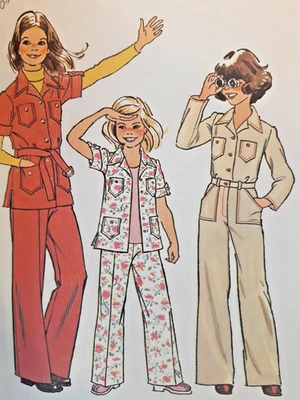 Simplicity 7034 Denim Shirt Jacket Jeans Pants Sewing Pattern Girls 12 VTG UC FF - Image 1 of 4