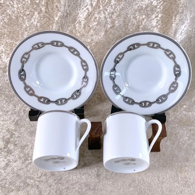 Juego de 2 juegos de vajilla de porcelana platillo Hermes Demitasse Chaine d'Ancre platino Foto 1 de 4
