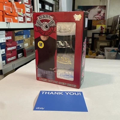 VON DUTCH 4 Pack Cotton Crew Neck T-shirts Medium, New In Box - Black White Grey - Image 1 of 4