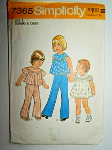 Simplicity 7365 Dress Top Pants Sewing Pattern Girls Size 3 Cut VTG 70's Outfit - Picture 1 of 6