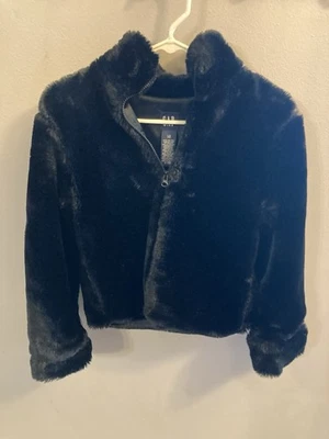 Girls Gap Black Fur Coast Size 12 - Image 1 of 3