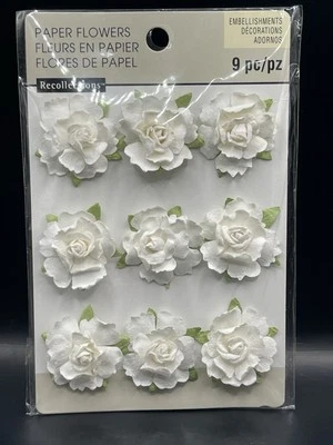Recollections White Floral Embellishments Handmade Flowers 9 Piece #78 - Image 1 of 3
