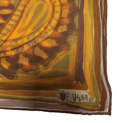 De Colección VERA Neumann Bufanda de Gasa OTOÑO Paisley Marrón Dorado Verde Oliva Dobladillo Enrollado Foto 1 de 4