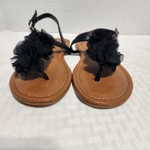 Mixit Amie Black Flower Adjustable Strap Flat Sandals Womens Size 8M - Picture 1 of 10