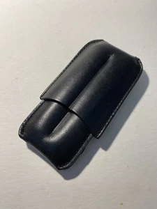Portable Black Leather Travel Cigar Case Holds 2 Cigars - Picture 1 of 4