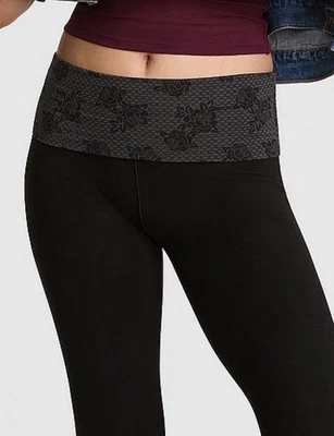 VICTORIA’S SECRET ROSA PLIEGUE ACAMPANADO LEGGINGS FLORAL NEGRO ENCAJE WEB NUEVO CON ETIQUETAS M ¡LO ÚLTIMO! Foto 1 de 4