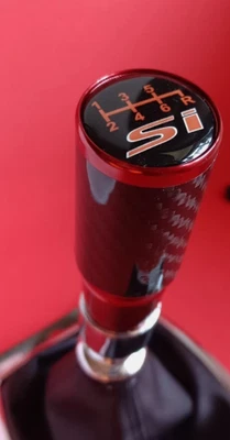 RED CARBON SI 6 JDM STICK SHIFT GEAR KNOB for CIVIC MK8 MK9 MKX FK FG ACCORD FIT - Image 1 of 4