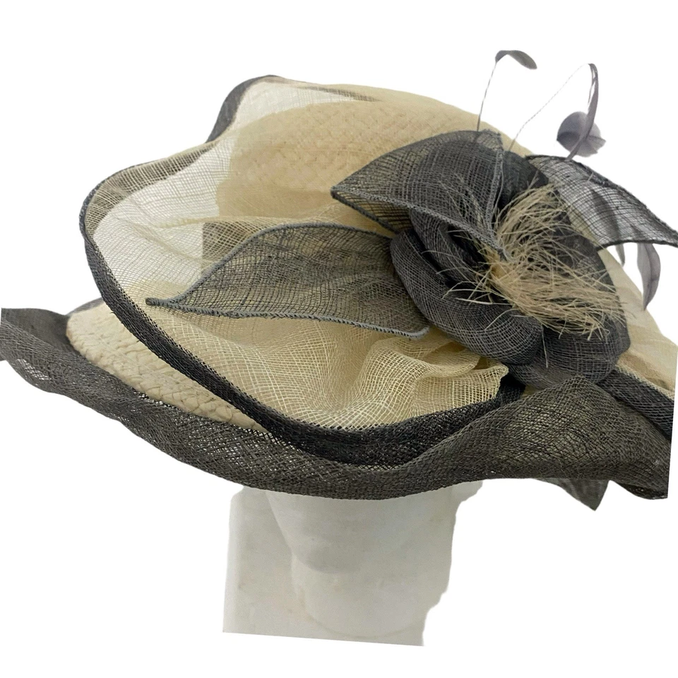 Sombrero Something Special Beige Gris Ala Ancha Flor Nuevo con Etiquetas Foto 1 de 4