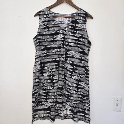 Alfani V-Neck Tank Size Medium Navy Fish All Over Print Hi-Lo Hem Flowy - Image 1 of 4