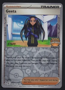 Pokémon TCG Geeta Obsidian 188/197 Regional Championships STAFF Stamp Promo Card - Foto 1 di 3