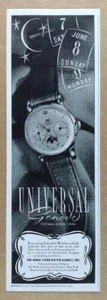 Reloj Calendario Universal Geneve 1947 Anuncio Impreso Vintage - Imagen 1 de 1