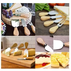 4pcs Cheese Knife Set Cheese Platter Tool Slicer Fork Scoop Cutter Wooden Handle - Picture 1 of 14