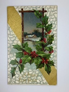 Postcard Happy New Year Mistletoe Embossed 1912 BC Canada H94 - Picture 1 of 2
