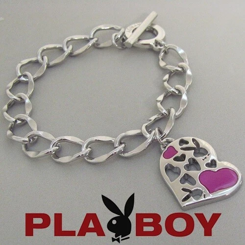Playboy Bracelet Heart Bunny Charm Pink Enamel Toggle Play Boy y2k NOS NWT NIB - Image 1 of 4