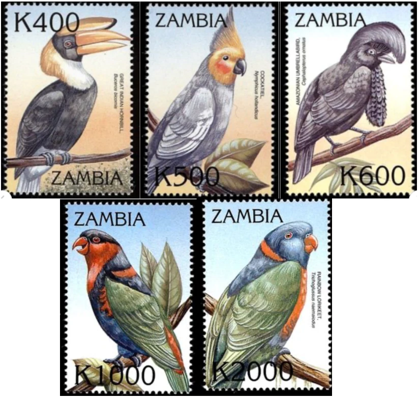 Zambia #Mi1178-Mi1182 MNH 2000 Birds Hornbill Lorikeet [881-885] - Image 1 of 1