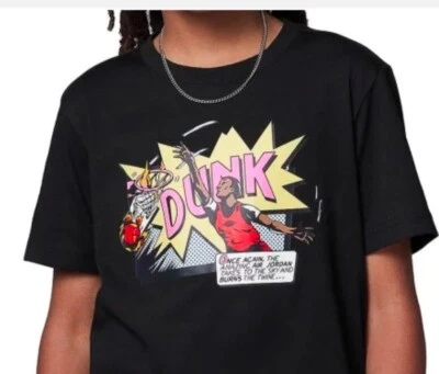 NUEVO CON ETIQUETAS Nike Air Jordan Niños Dibujos Animados Cómic Dunk Gráfico Camisetas Negras - 6-7 años Foto 1 de 4
