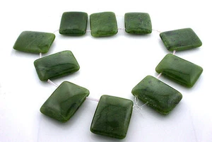 LARGE 40x30 Rectangle Natural British Columbia B C Gem Nephtite Jade 15" Strand  - Picture 1 of 2