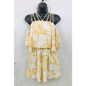 Womens Boho Floral Jumper Romper MINKPINK Yellow Strappy Summer Size Small