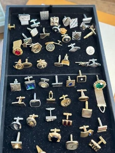 Single cufflink Vintage Gold & Silver Tone Assorted Cufflinks With Gemstone Deta - Picture 1 of 14