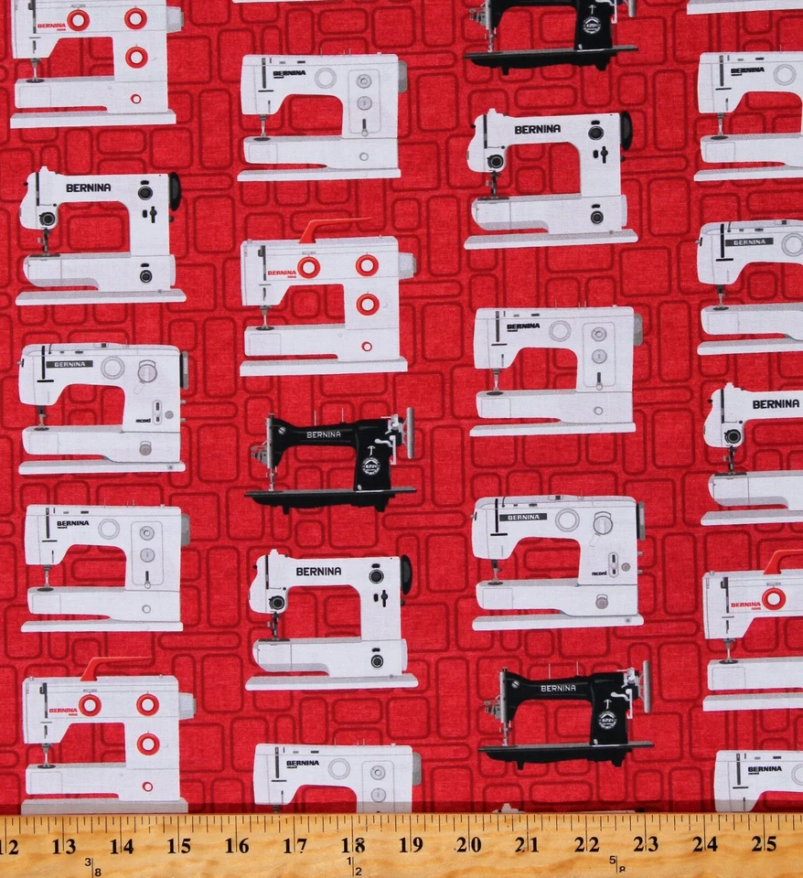 Máquinas de coser de algodón vintage estampado de tela roja Bernina por D386.04 Foto 1 de 1