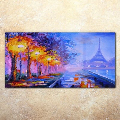 Glasbilder Wandbild Druck auf Glas 140x70 Gemälde des Eiffelturms Frankreich - Bild 1 von 4