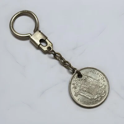 Antique Vintage Keychain Coin Five Pesetas Year 1949 Original Spain - Image 1 of 4