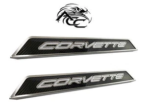 2020-2024 Corvette C8 Carbon Fiber Door Sill Step Plates LH RH w/ White Logo - Picture 1 of 1