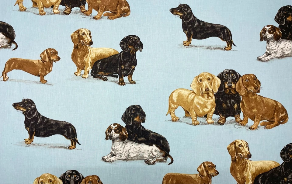 KRAVET KINGSLEY CELESTIAL BLUE DACHSHUND DOGS EXCLUSIVE FABRIC BY YARD 53.5"W - Image 1 of 4