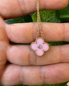 Van Cleef & Arpels Diamond Pink Porcelain Alhambra Necklace 18K BOX&CERT – N6792 - Picture 1 of 9