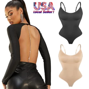 Backless Women Bodysuit Shapewear Tummy Control Body Shaper Tank Tops Seamless - Picture 1 of 30