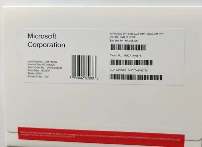 Microsoft Windows Server 2022 Standard 16 Core DVD + Sealed Key - Image 1 of 2