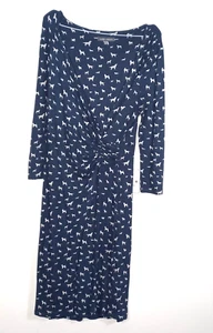Vestido Lápiz Laura Ashley Talla 12 Imitación Envoltura Lateral Acanalado Azul Marino Estampado Perro Elástico - Imagen 1 de 9