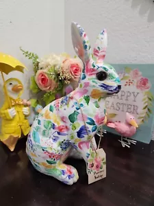 Easter Spring Floral Bunny Rabbit Resin Figurine Tabletop Decor 12" - Picture 1 of 5