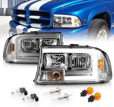 Fits 1997-2004 Dodge Dakota Durango Chrome LED C-Type LED Headlights LH+RH 2Pcs - Image 1 of 4
