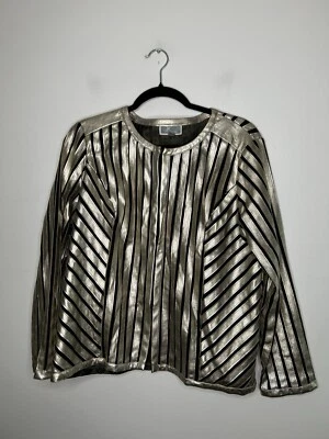 Chaqueta JM Collection Dorada Transparente Negra Rayas Cierre De Rana Frontal Talla Pequeña Grande Foto 1 de 4