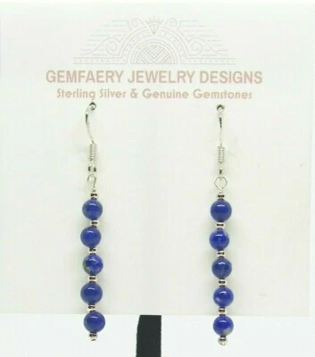 Pendientes colgantes de plata esterlina con piedras preciosas de lapislázuli natural #4412... hechos a mano en EE. UU. Foto 1 de 4