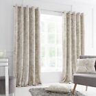 Catherine Lansfield Crushed Velvet Lined Eyelet Curtains Two Panels Natural