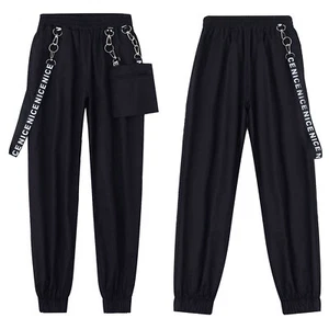 Kid Girls Jazz Dance Performance Costume Chain Pocket Black Pants Waist Trousers - Picture 1 of 18