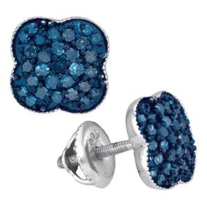 10kt White Gold Womens Round Diamond Rounded Corner Cluster Earrings 1/2 Ct - Picture 1 of 1