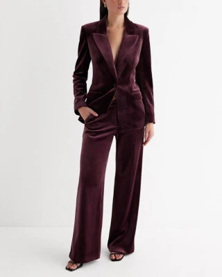 NEW EXPRESS $88 WINE VELVET MID RISE EDITOR RELAXED TROUSER PANTS SZ 4L - Image 1 of 4