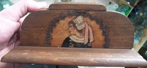 VERY UNIQUE HAND MADE 19TH CENTURY INKWELL BOX & QUILL HOLDER CARVED & PAINT - Picture 1 of 9