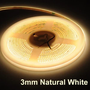 Ultra Thin COB LED Strip Light 384LED/M High Density 4000K 3mm Flexible Ribbon - Picture 1 of 12