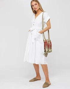 BNWT rrp £60 .. MONSOON .. White Linen Blend 'Louise' Dress Sz 12 - Picture 1 of 13