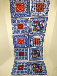 10 Blue Floral 7 X 7 inch Square Fabric Sewing Panel Pattern New - Picture 1 of 9