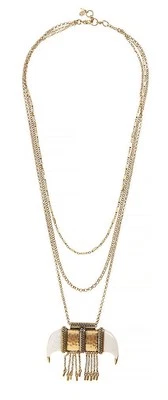 Collar Triple Capa Colgante Colmillo Incrustado Blanco Tono Dorado Marca Lucky $79 NUEVO Foto 1 de 3