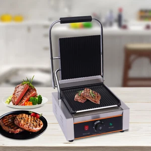 Kontaktgrill geriffelt 1800W Gastro Panini Toaster Elektro Grillplatte Edelstahl - Bild 1 von 12