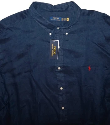 Polo Ralph Lauren Mens Long Sleeve Linen Shirt Tall 4XLT Navy Blue NWT $148 - Image 1 of 4