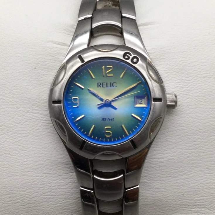 Reloj Relic Mujer 25mm Acero Inoxidable Ombre Esfera Azul Fecha Batería Nueva 7" Foto 1 de 4